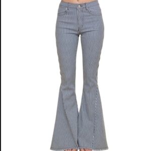 NWT Saints & Hearts Flare High-Rise Pinstripe Denim Jeans
